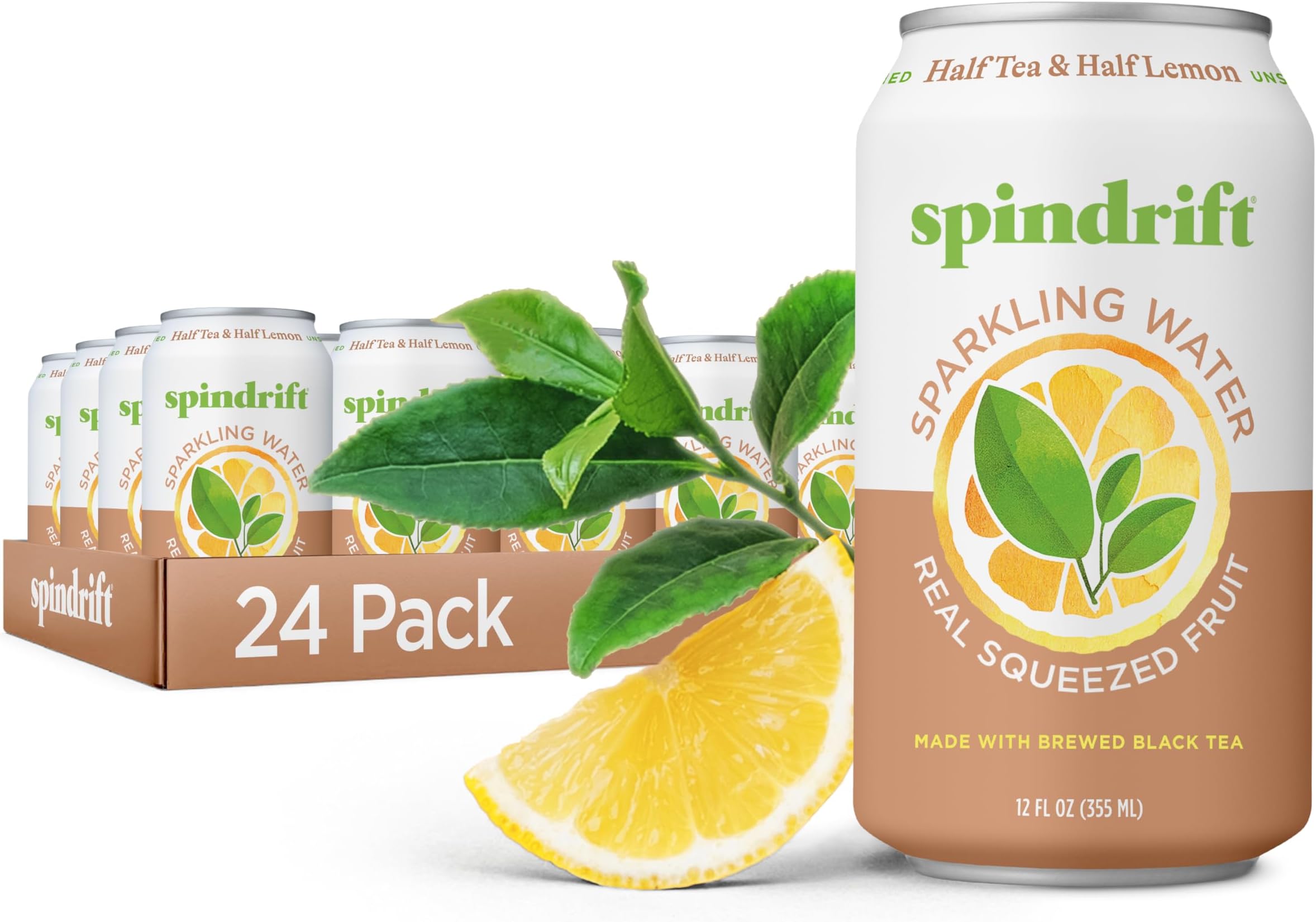 Spindrift Sparkling Water, Half Tea & Half Lemon Flavored, Made with Real Squeezed Fruit, 12 Fl Oz Cans, Pack of 24 (Only 5 Calories per Can)