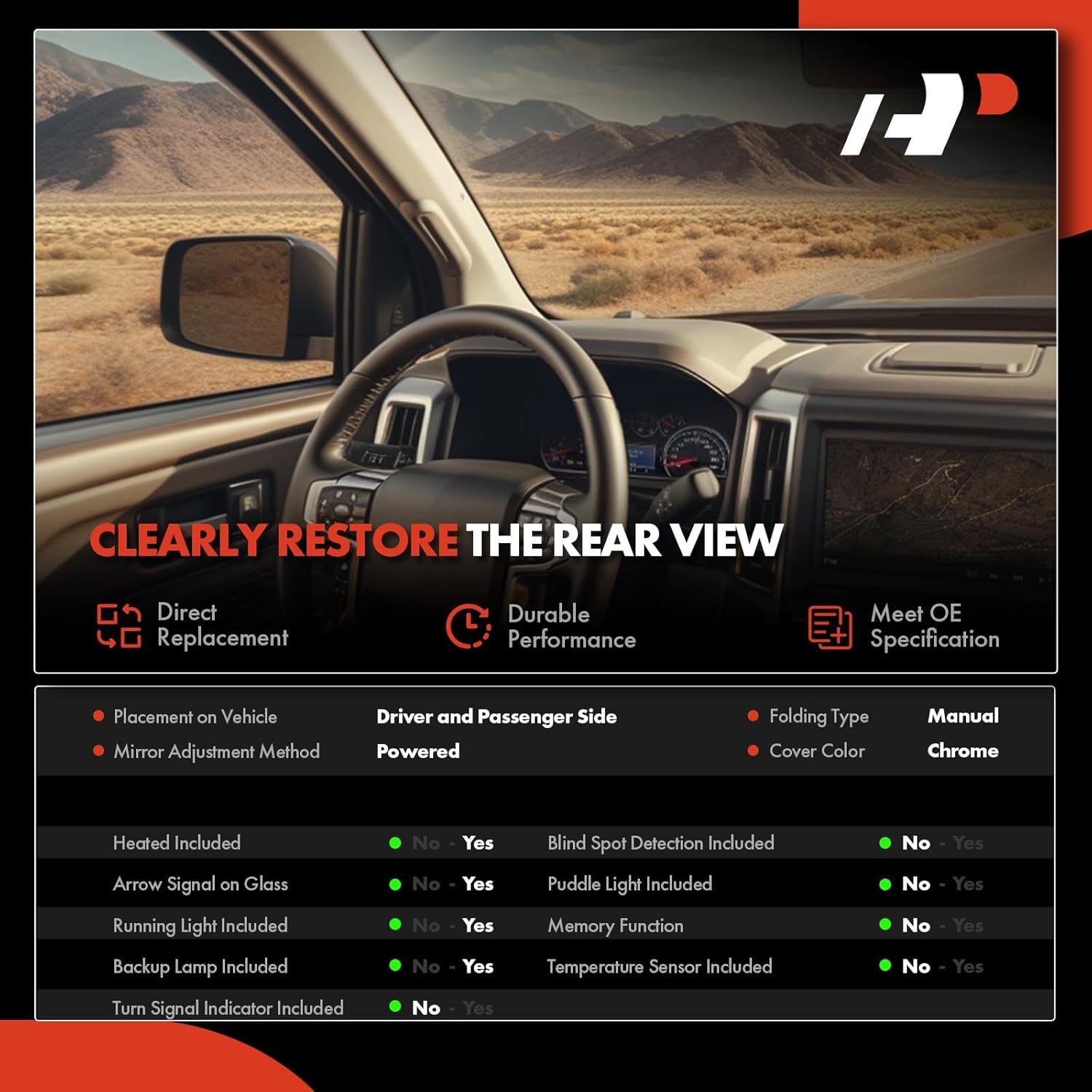 A-Premium Towing Mirrors - Compatible with Chevy Silverado & GMC Sierra 1500 2500 HD 3500 HD 2014-2018 - Manual Folding Heated Telescoping Chrome - with Power Glass Turn Signal Backup Lamp - Pair Set