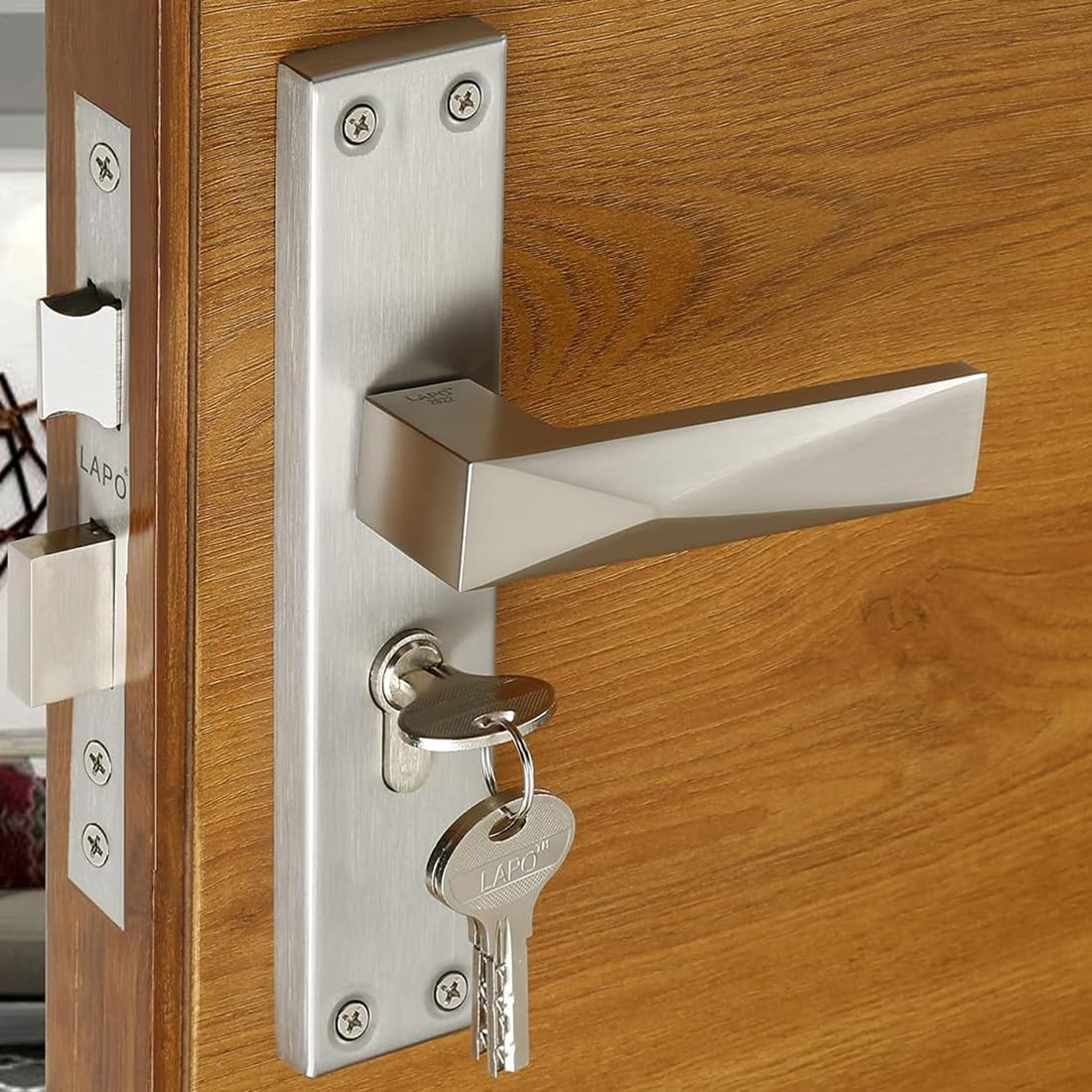 LAPO Brass Heavy Duty Main Door Lock Set for Home, Mortise Handles with Keys and 60mm Cylinder, 45x45 mm Lockbody, Handle Lock for Bedroom, Office, Hotel (Satin Matt Finish,3 Years Warranty) Cy-131