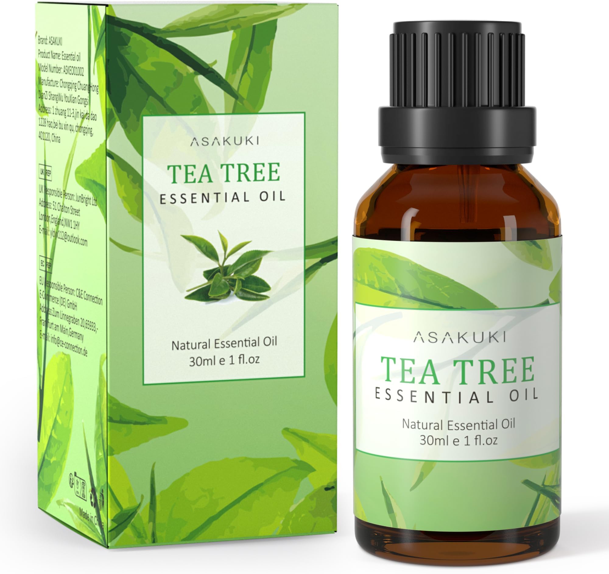 ASAKUKI Tea Tree Essential Oils 30ml, 100% Natural Therapeutic Grade, Aromatherapy Oil for Better Sleep, Health Care, Relaxation, Ideal for Diffuser & Humidifier