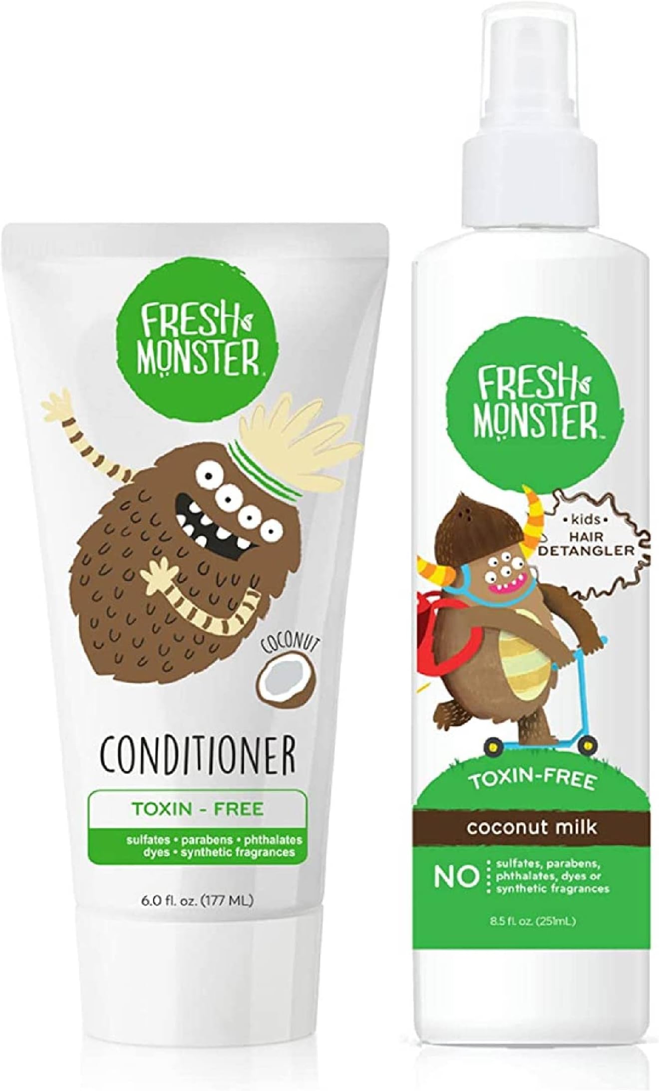 Kids Hair Detangling Bundle | 8.5 oz Detangler & 6 oz Conditioner | No Toxins | Hypoallergenic | Natural Conditioner | Detangling Spray | Coconut