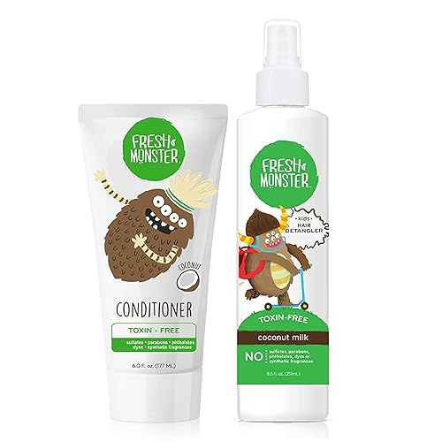Fresh Monster Paquete desenredante para el cabello para niños desenredante de 85 onzas y acondicionador de 6 onzas sin toxinas hipoalergénico