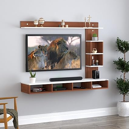 Anikaa Kelly Engineered Wood Wall Mount TV Unit/TV Stand/TV Cabinet/TV Entertainment Unit/Set Top Box Stand (Walnut White) (Ideal for 43 Inch)(D.I.Y)