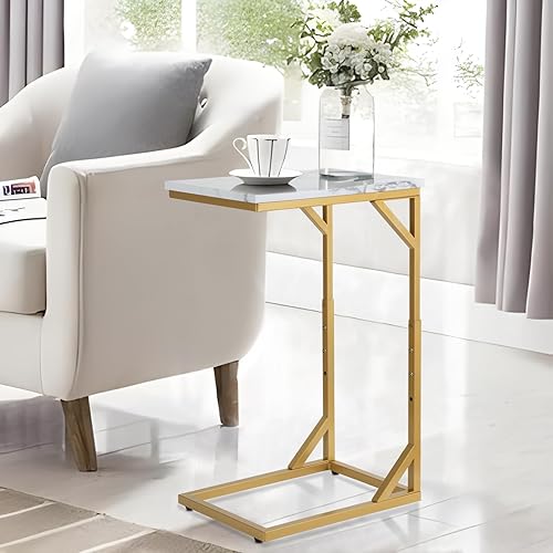 Mesa auxiliar en forma de C, mesa auxiliar resistente para sofá, mesita de noche, espacio pequeño, bandeja para TV, soporte para tocadiscos, mesas