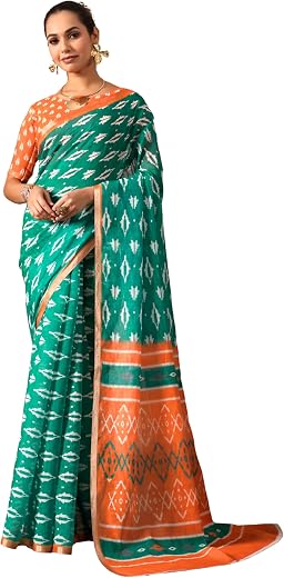 MAFAZ STORE Linen Digital Print Saree for Women with Zari Border, Soft Lightweight Chex Design Casual Saree with Unstitche...