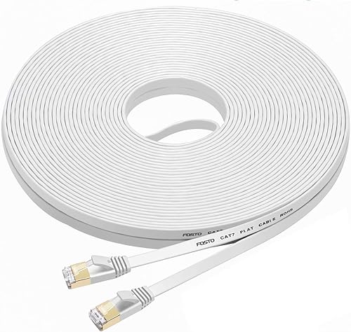 FOSTO Cable Ethernet Cat7 50 pies, Cat 7 Patch Cable plano RJ45 de alta velocidad 10 Gigabit LAN Internet Cable para Xbox, PS4, módem, enrutador,