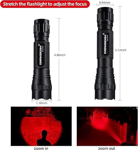 Miniatura 4 de DARKBEAM Linterna de luz roja táctica LED recargable, con zoom portátil, luz roja para pesca, caza, detector de astrofotografía