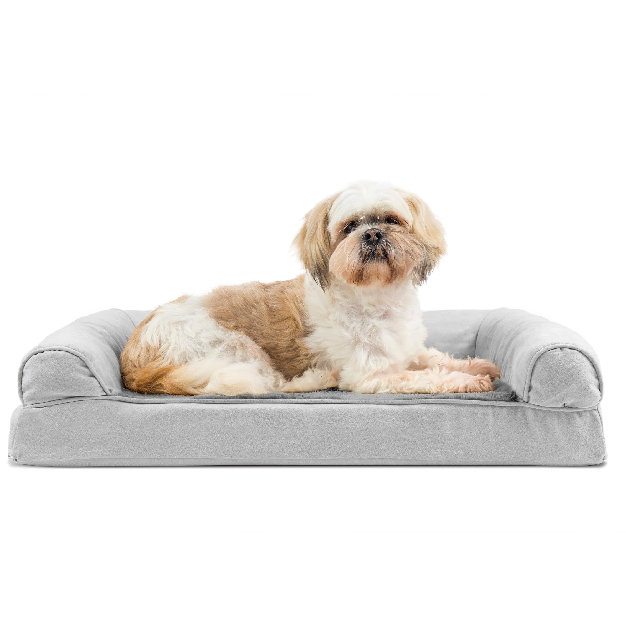 Furhaven Medium Orthopedic Dog Bed Plush & Suede Sofa-Style w/Removable Washable Cover - Gray, Medium