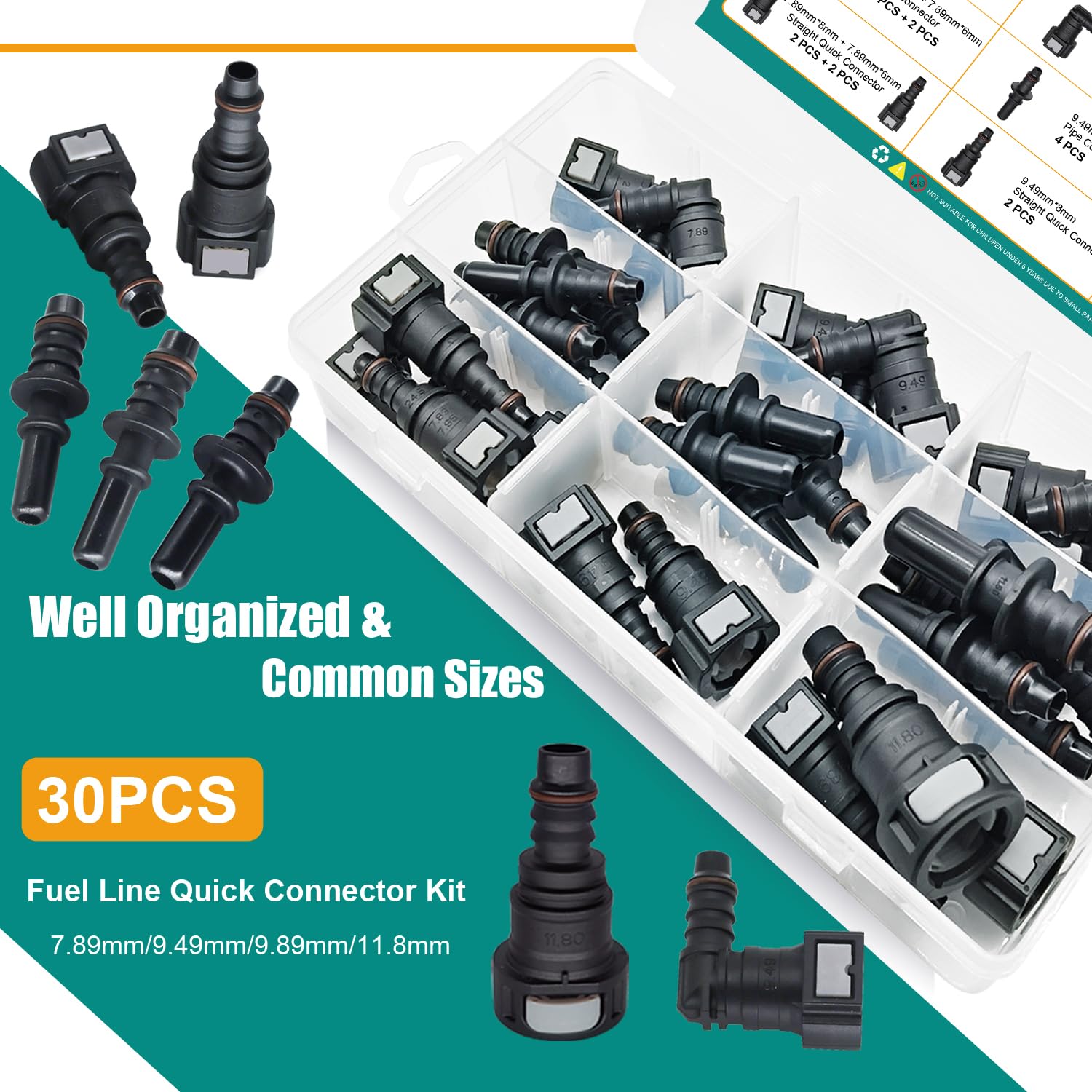Raccordi a connessione rapida per tubo del carburante, kit di riparazione per tubo del carburante, 13 dimensioni, connettore a gomito dritto SAE 7,89 mm, 9,49 mm, 9,89 mm, 11,8 mm