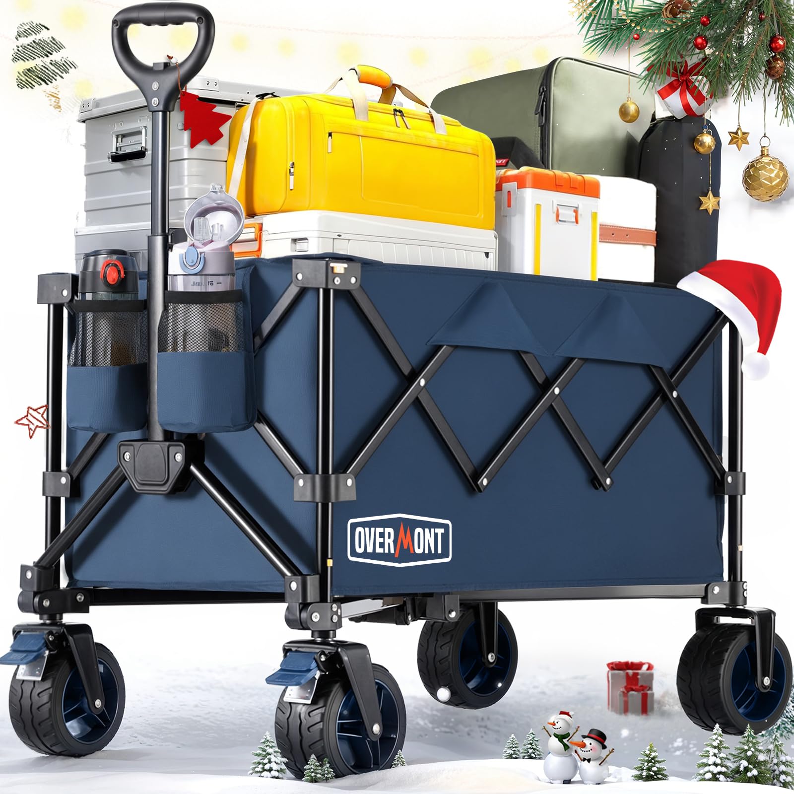 Overmont Ultra-Compact Collapsible Wagon Cart - 200L Portable Folding Wagon with All-Terrain Wheels, Utility Foldable Wagon for Beach Grocery Shopping Camping Garden - 330lbs Load Capacity