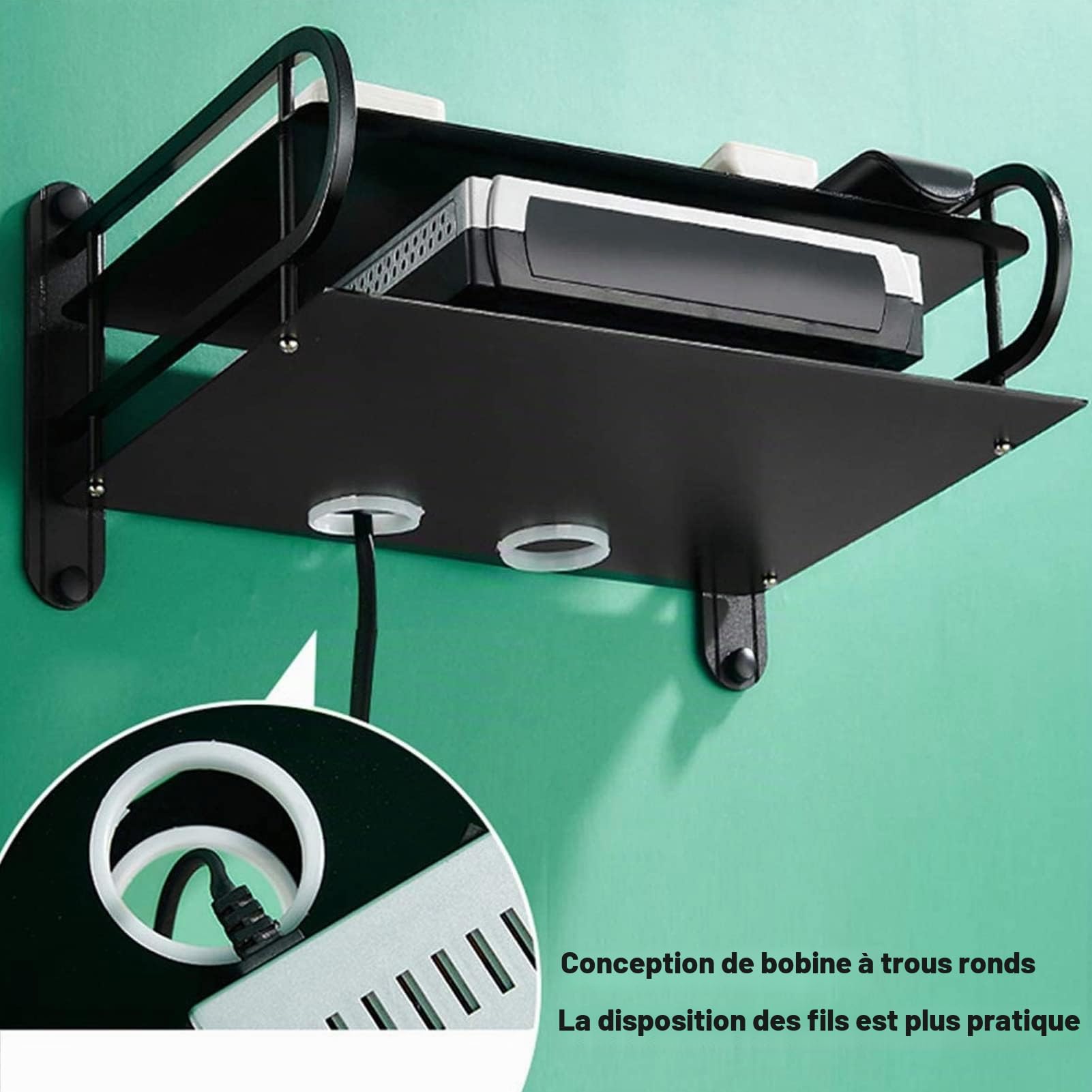 Support Mural Flottant à Double Couche, Boîte de Rangement pour Routeur Wifi Double Sans Fil, Support Mural pour Support de Stockage TV pour Chambre à Coucher, Salon