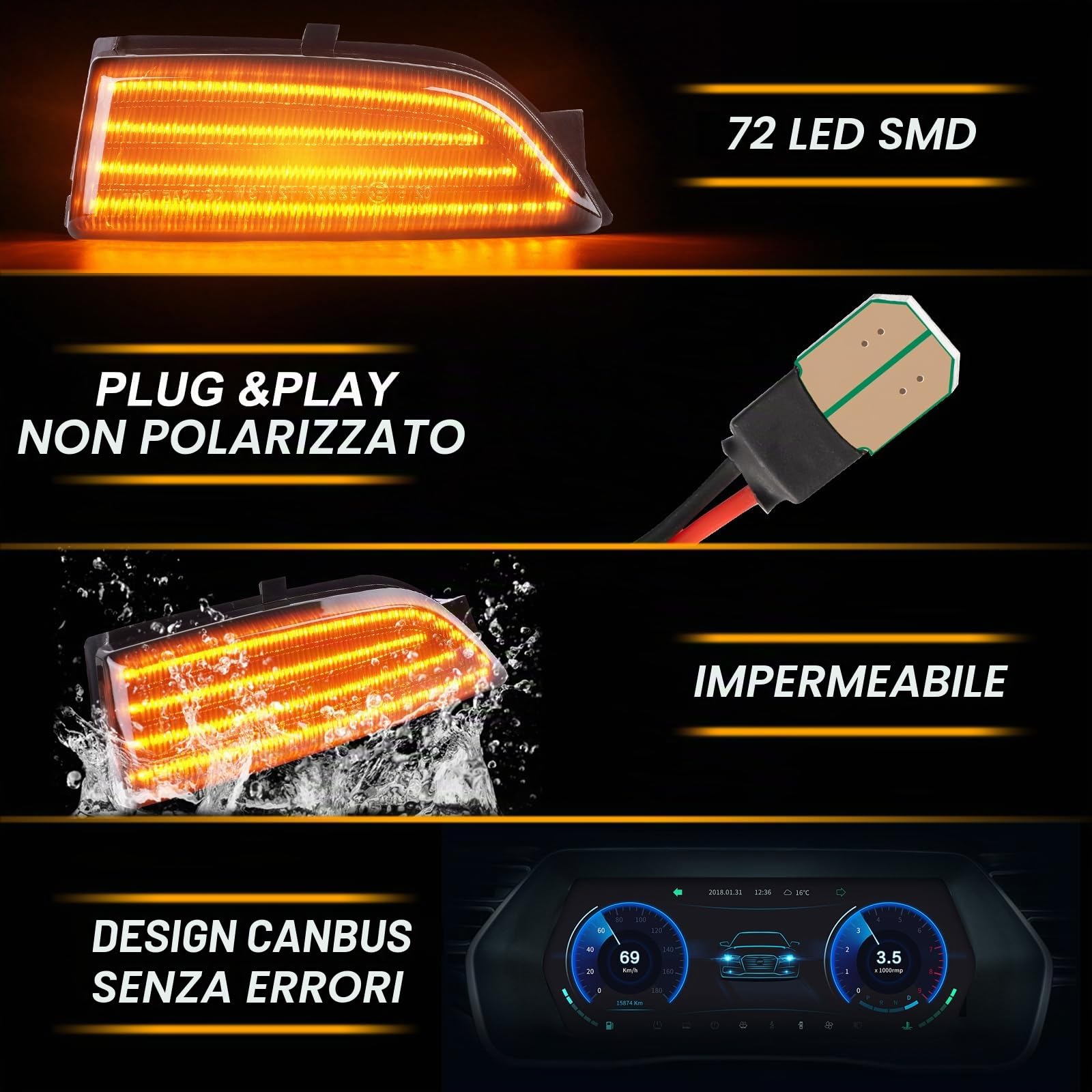 Frecce Laterale a LED per Ford Ranger T6 Raptor and Wildtrak Everest U375 / UA, Indicatore di Direzione a LED Canbus, 2 Pezzi