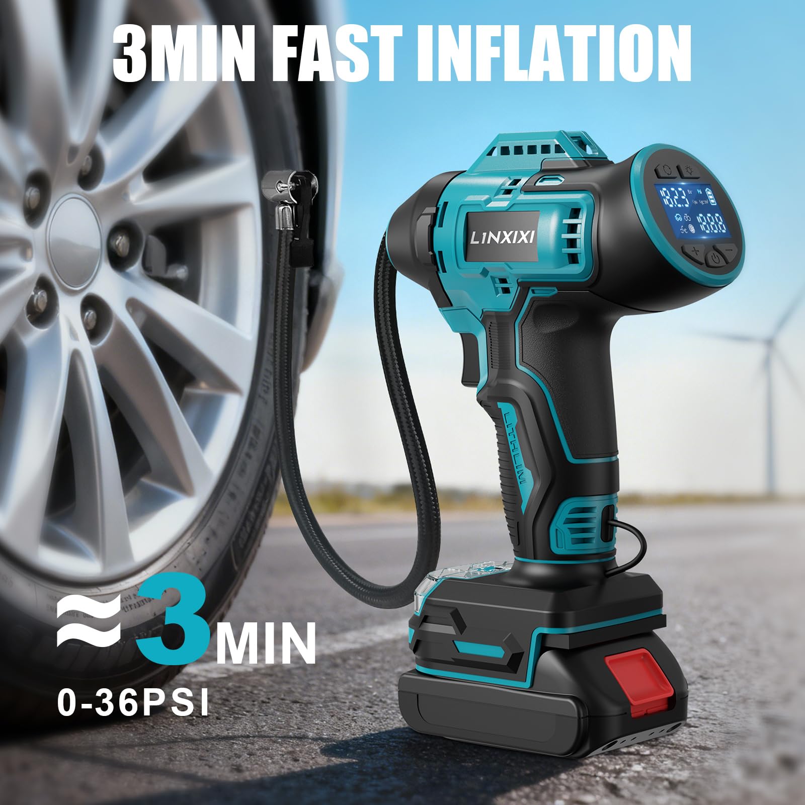 Przenośna sprężarka powietrza do Ma-Kita, akumulator 18 V, 160 PSI, bezprzewodowa, przenośna sprężarka z akumulatorem 21 V, pompka powietrza z cyfrowym manometrem, do samochodów, motocykli, piłek