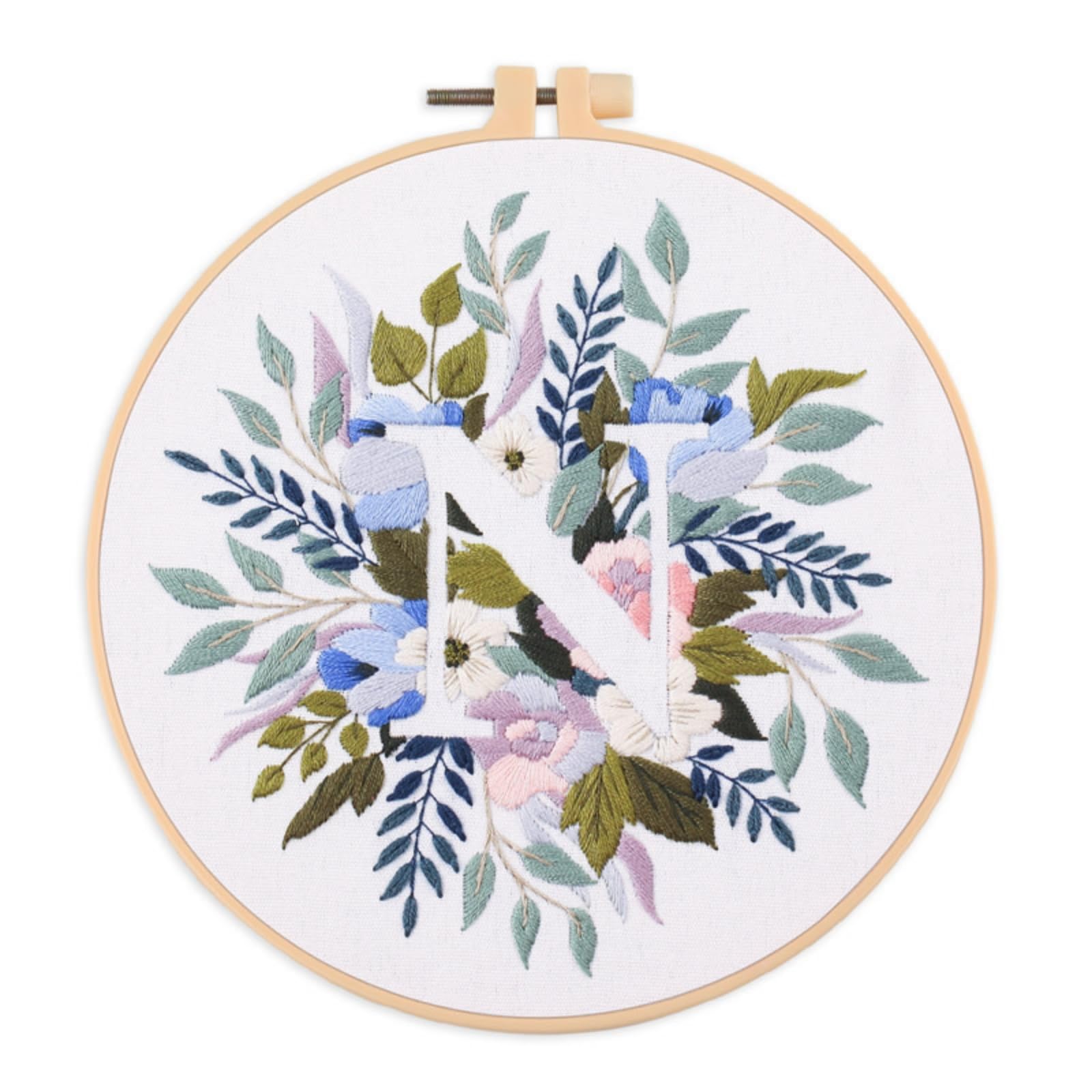 Abillyn Embroidery Starter Kit English Letter N and Flowers Stamped with Printed Pattern Cross Stitch Embroidery Kits (Letter N)