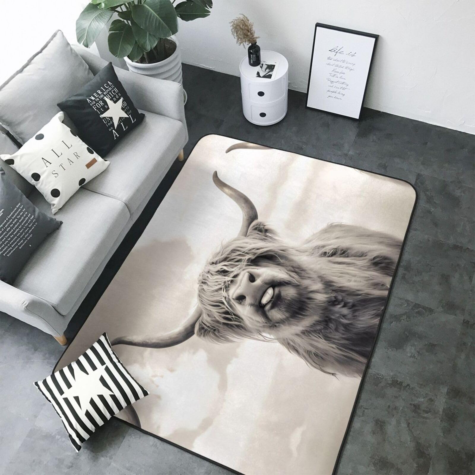 Tapis amusant en fausse fourrure avec imprimé vache des Highlands - 203,2 x 147,3 cm - Ultra absorbant, doux et confortable pour le salon, la chambre à coucher et plus encore