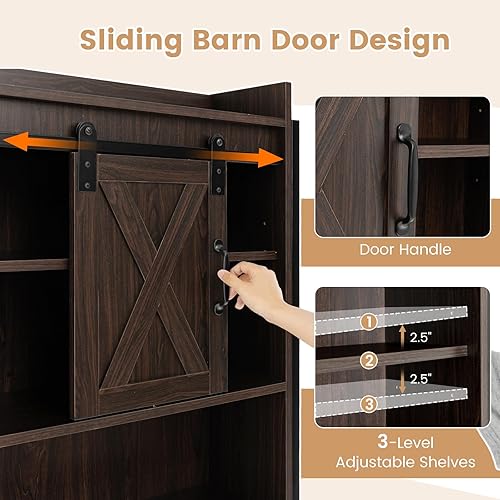 Miniatura 4 de Giantex Armario de almacenamiento sobre el inodoro, estante organizador de baño independiente de 4 niveles con estante ajustable, puerta corrediza