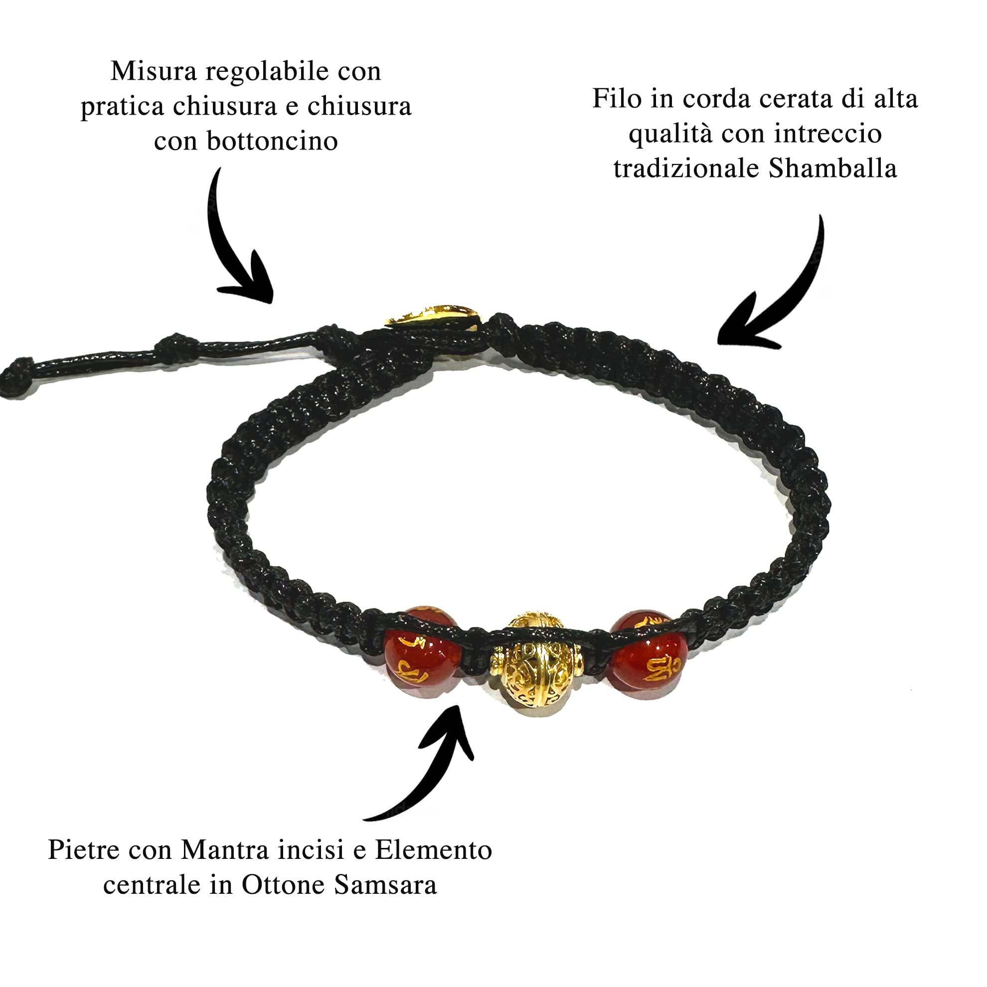 Samsara Kabbalah Bracciale della Fortuna contro il Malocchio - Gioiello Mistico Artigianale in Corda Cerata Regolabile