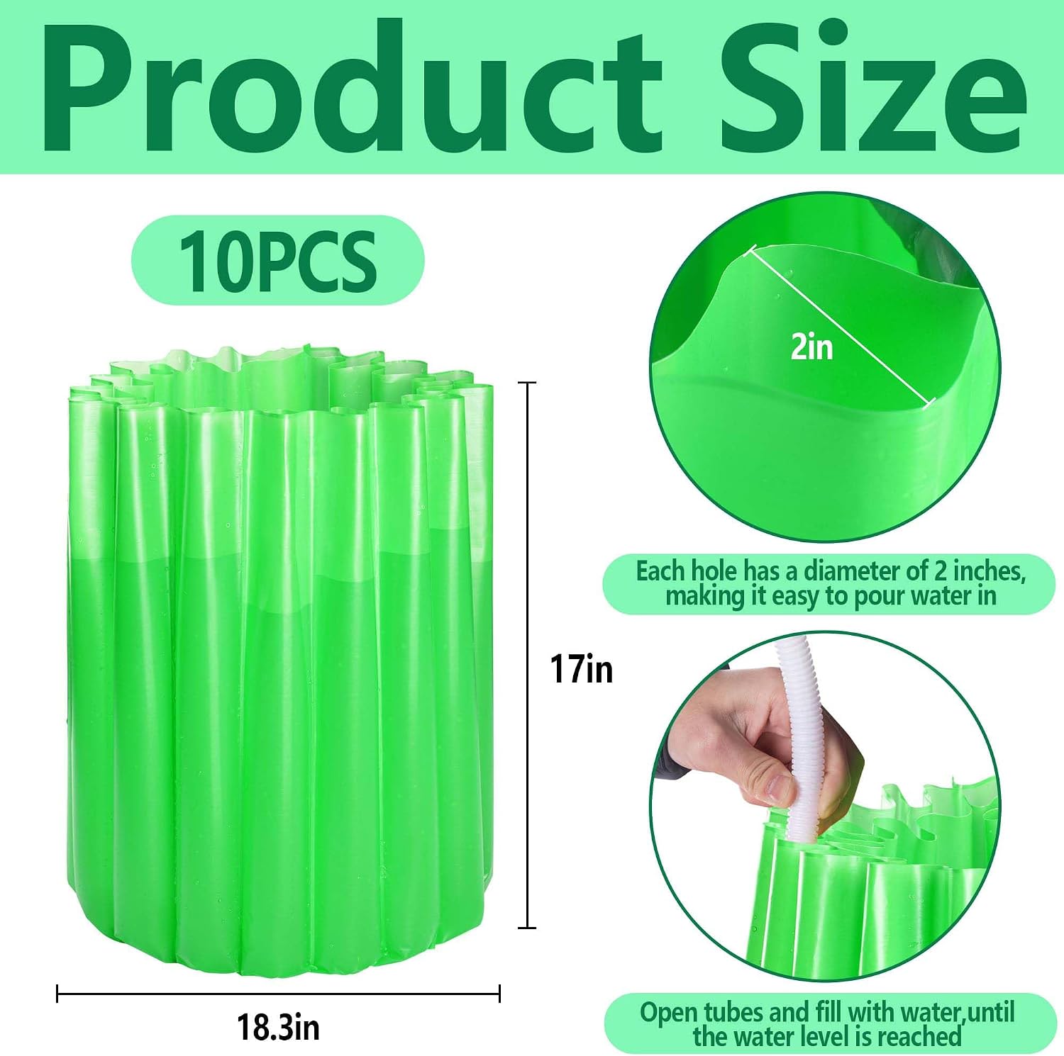 Adnee 10 Pack Wall of Water Plant Covers-17 x 18.3 Inch Water Wall Plant Protector for Tomato Plants- Early Season Insulating Plant Protective Cover for Winter Frost Protection(Green)