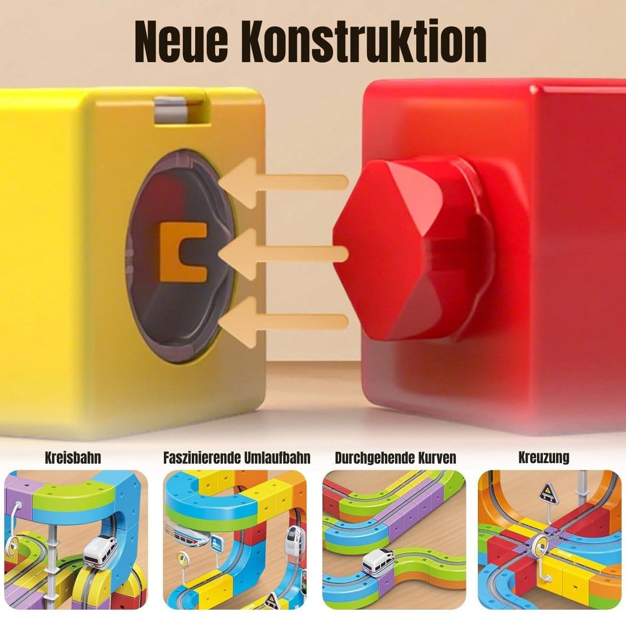 Flexible 3D Rennbahn mit Kurven, Steigungen & Loopings, motorisiertes Fahrzeug, modulares magnetisches Stecksystem, kreatives Bauspiel für Kinder, 56/80/150 Teile Set (150)