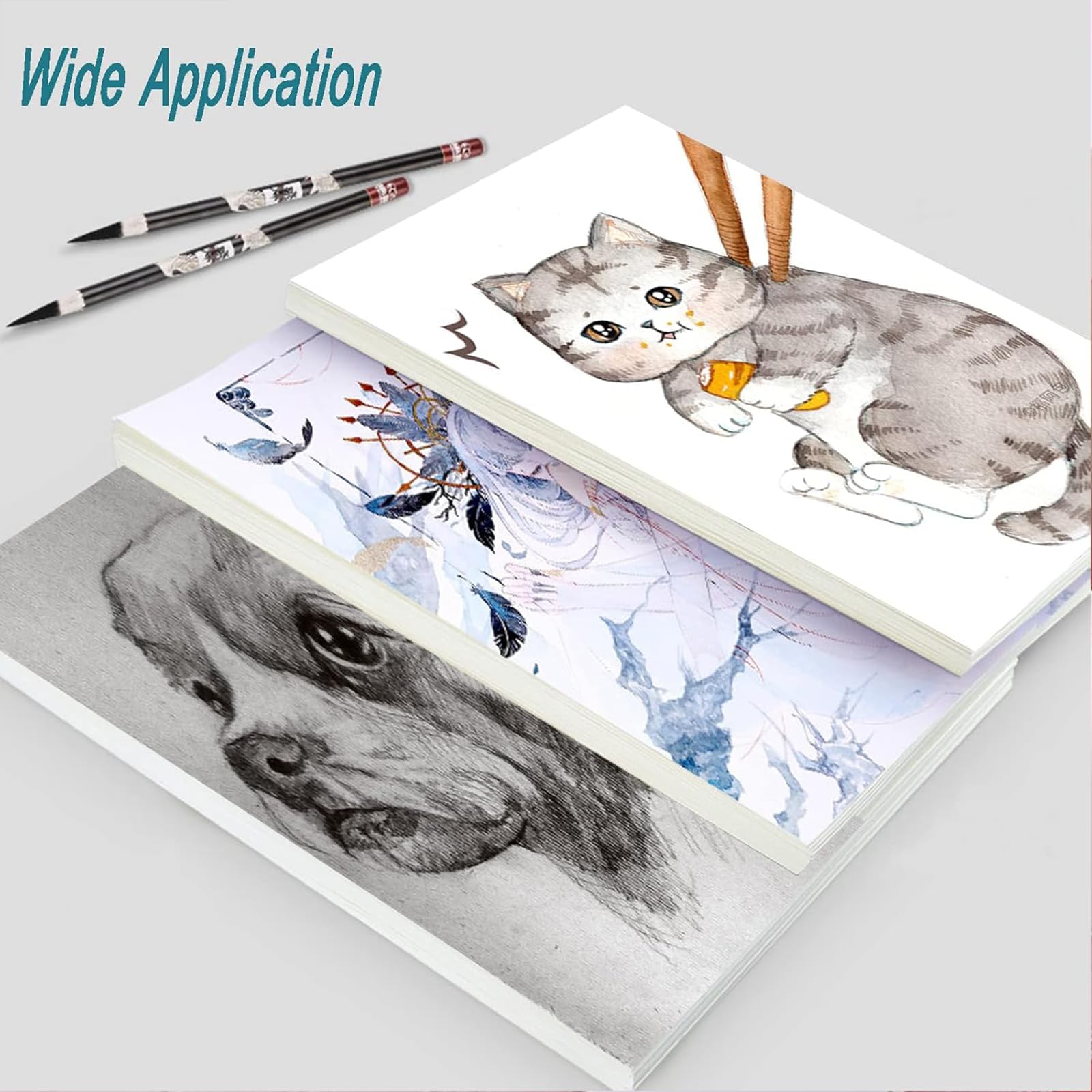 Aquarellpapier, Baumwolle, 63,5 kg/300 g/m², dickes kaltgepresstes Papier, Packung für Kinder, Aquarell-Zeichenpapier für Malerei, Kunstwerke, Zeichenbedarf, 22,9 x 30,5 cm, 128 Blatt