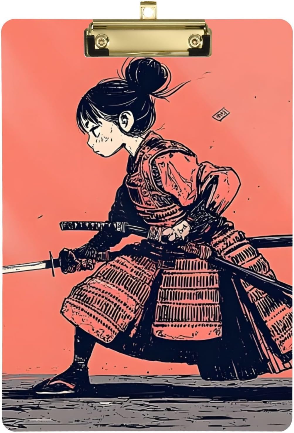 Plastic Clipboard Cute Anime Samurai Print with Hook for Drawing Office 12.5x9 in Golden Clip