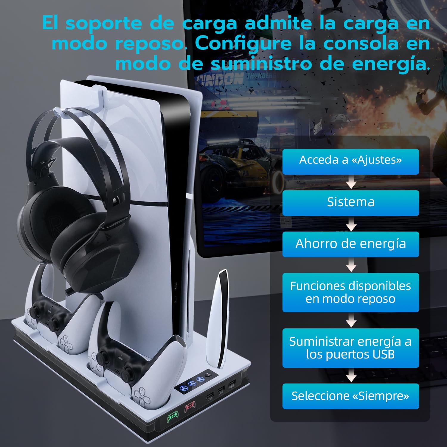 Wigearss PS5/PS5 Slim/PS5 Pro Soporte Vertical Ventiladores de Refrigeración y Estación de Carga de Dual Dontrolador, Soporte Multifuncional con Iluminación LED para Consola PS5/PS5 Slim/PS5 Pro
