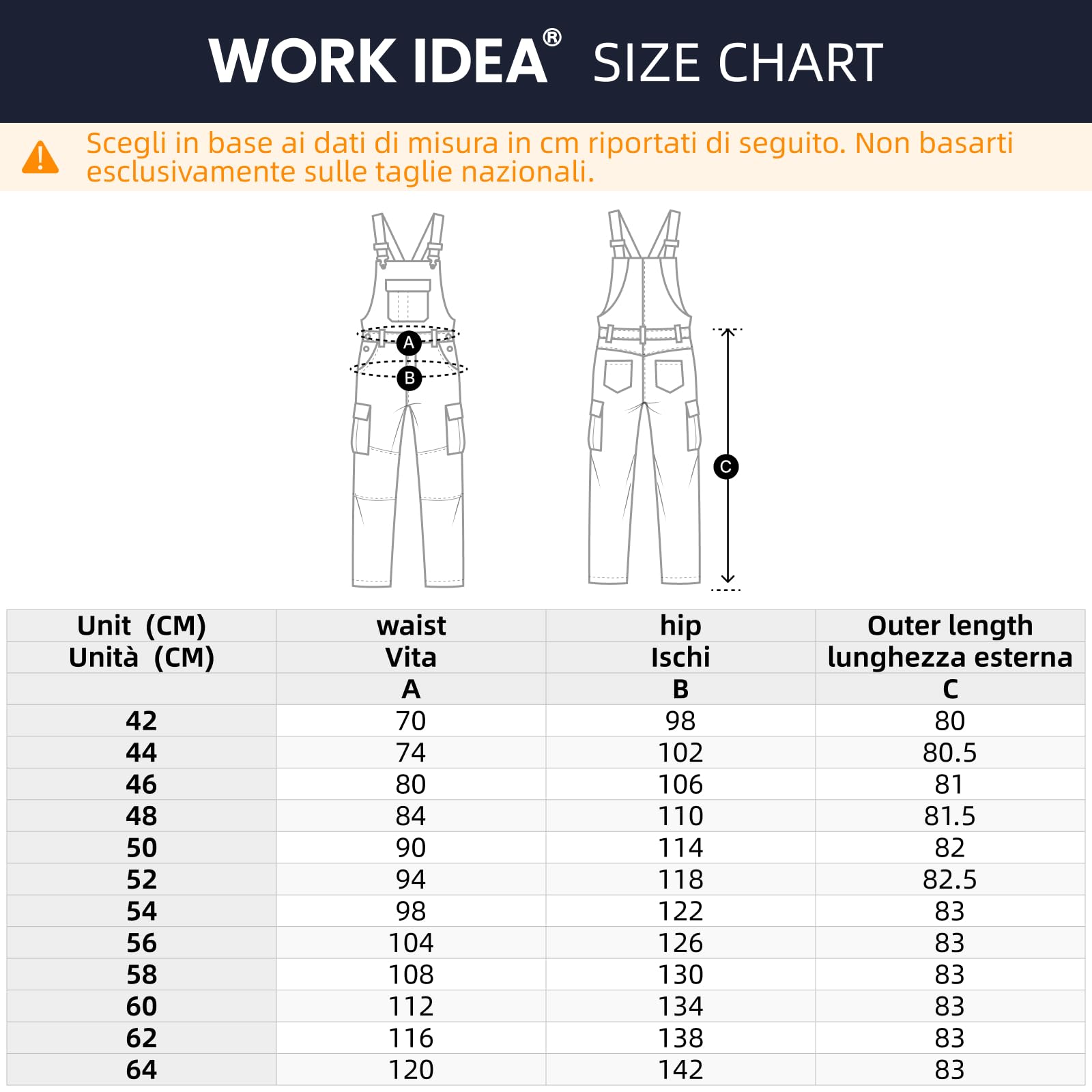 WORK IDEA Salopette da lavoro elasticizzate da uomo con numerose tasche e tasche per attrezzi