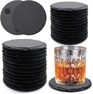 VIBRATITE 24 Stück Schiefer Untersetzer Rund 10,2 cm Glasuntersetzer