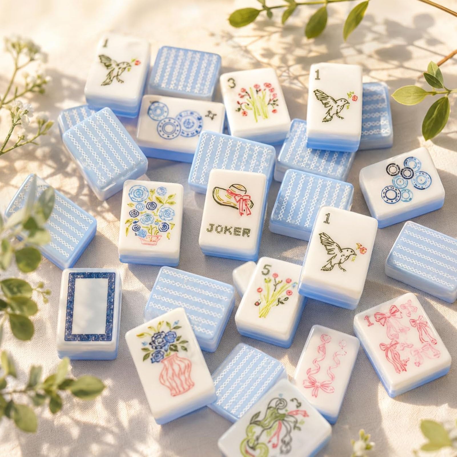 Set Mahjong Americano A Righe, Con Fiocco E Decorazioni Floreali | 160 Tessere In Acrilico A 3 Strati Incise, Gioco Mahjong Portatile Viaggio, Regalo Per Gli Amanti Mahjong E Gli Amici