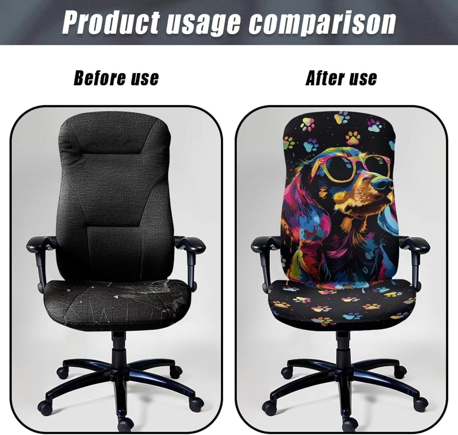 Talayituse Dachshund Paw Print Office Chair Cover Rolling Desk Chair Cover Gaming Chair Covers Stretch Washable Computer Chair Slipcovers for Swivel Chair Armchair Computer Boss Chair, Large