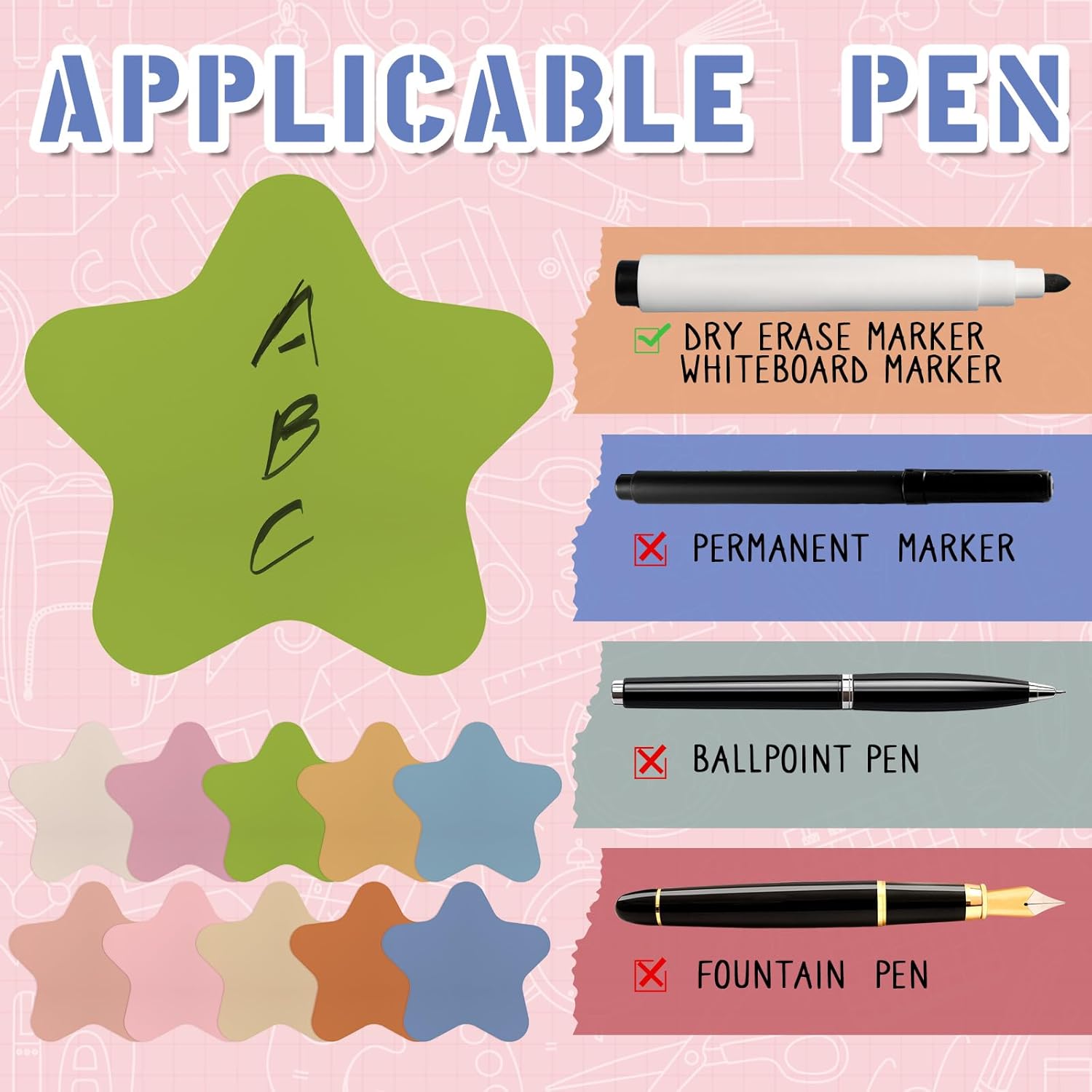 Lincia 30 Pcs Large 12''Table Dots Dry Erase Dots for Classroom Table Removable Stickers Vinyl Wall Whiteboard No Staining Spots for School Teacher Home Office Teaching Supplies (Star Shape)