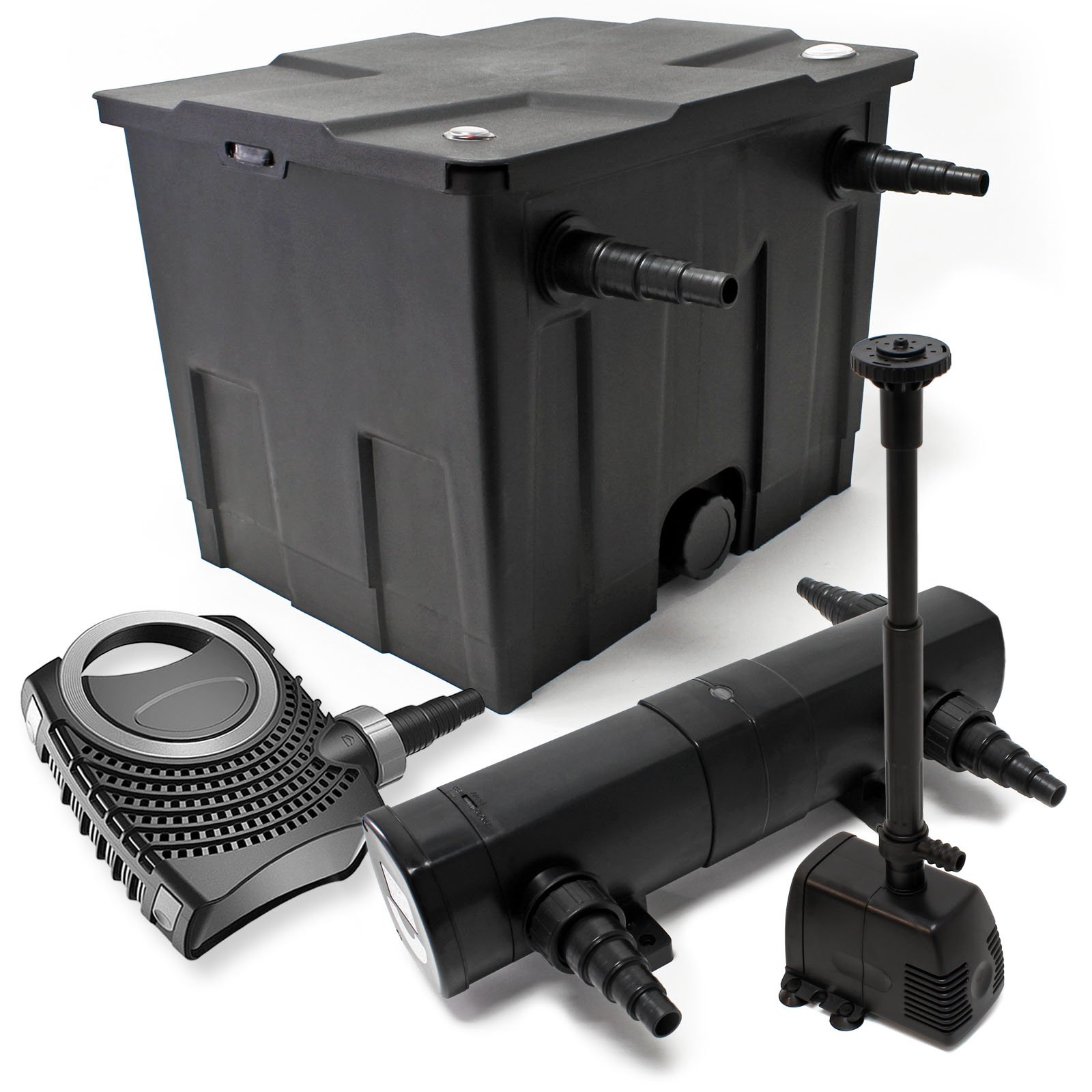 Zestaw filtrów z bio-filtrem do stawu, 12000 l, UVC oczyszczacz stawu o mocy 18 W, pompa 80 W i pompa do fontanny