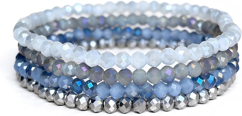 Boho Crystal Bracelet Set of 4pcs/set,4mm Beads Stackable Layering Stretch Bracelets for Women, Friendship Gifts