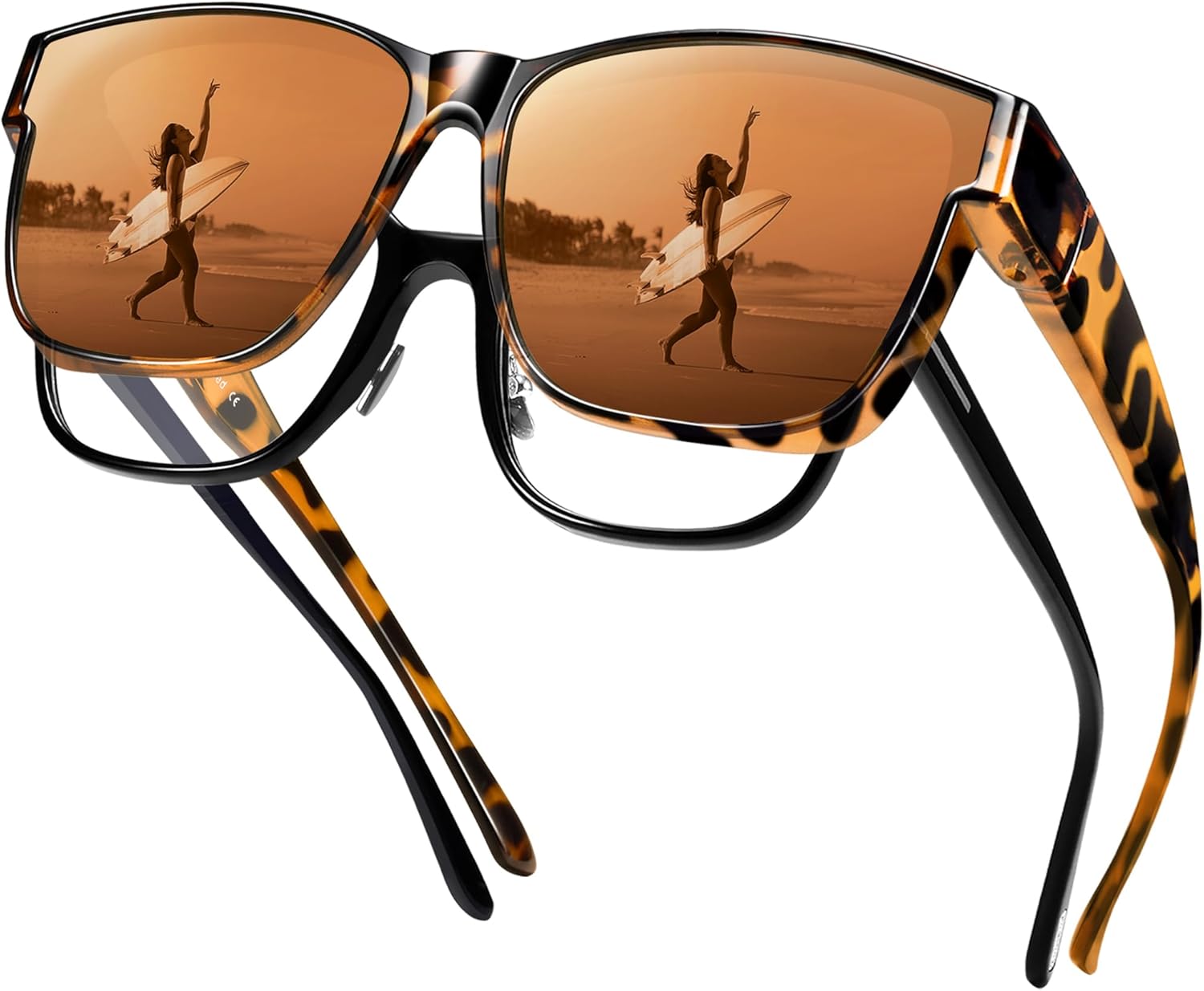 URUMQI Polarized Sunglasses Fit Over Glasses for Men Women, Oversized Square Shades UV400 Protection