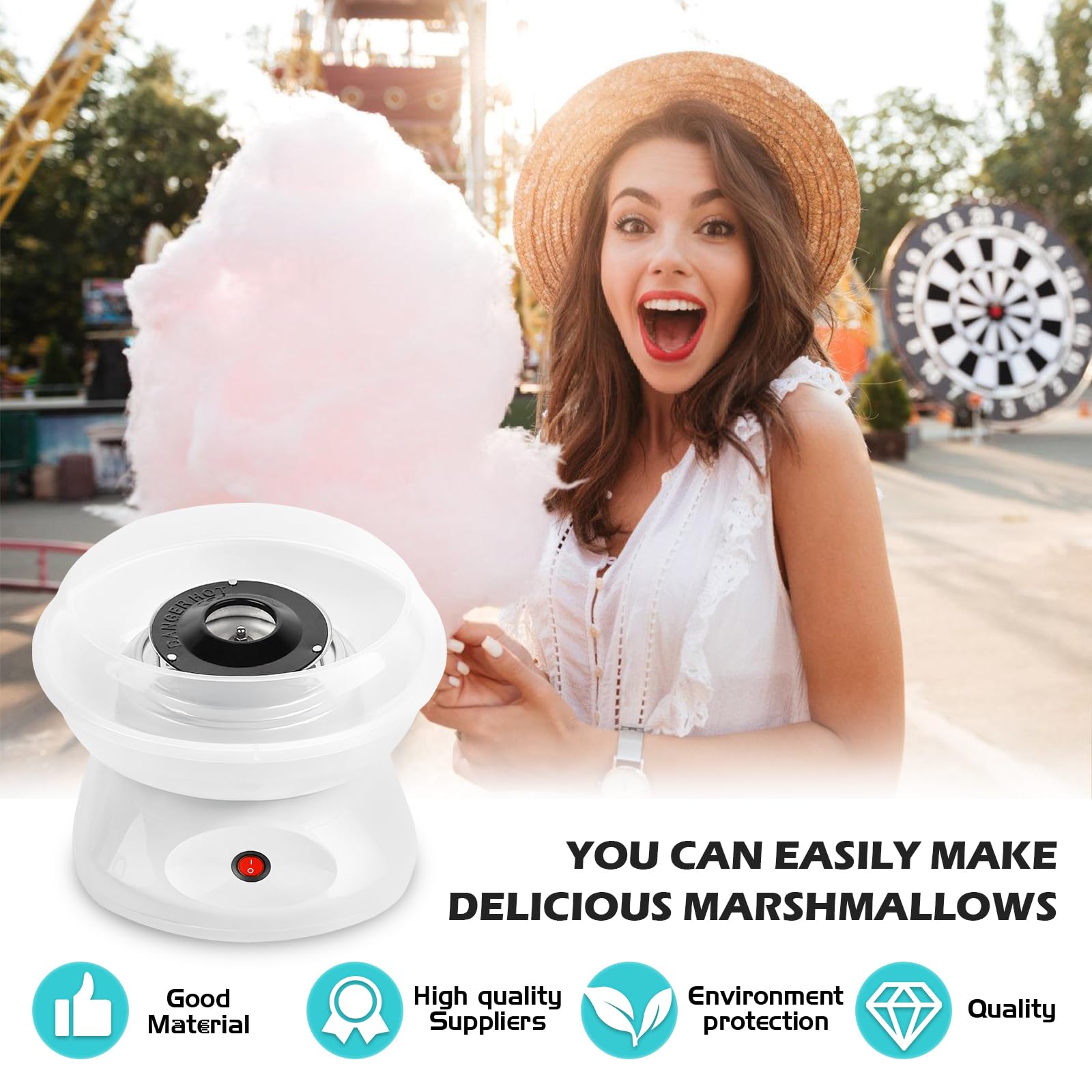 Maquina de Algodon de Azucar, 450w Retro Cotton Candy Machine con Cuchara Medidora y 10 Palos de Madera Maquina Algodon Azucar Ideal para Fiestas Infantiles Cumpleaños y Uso Doméstico Color Blanco