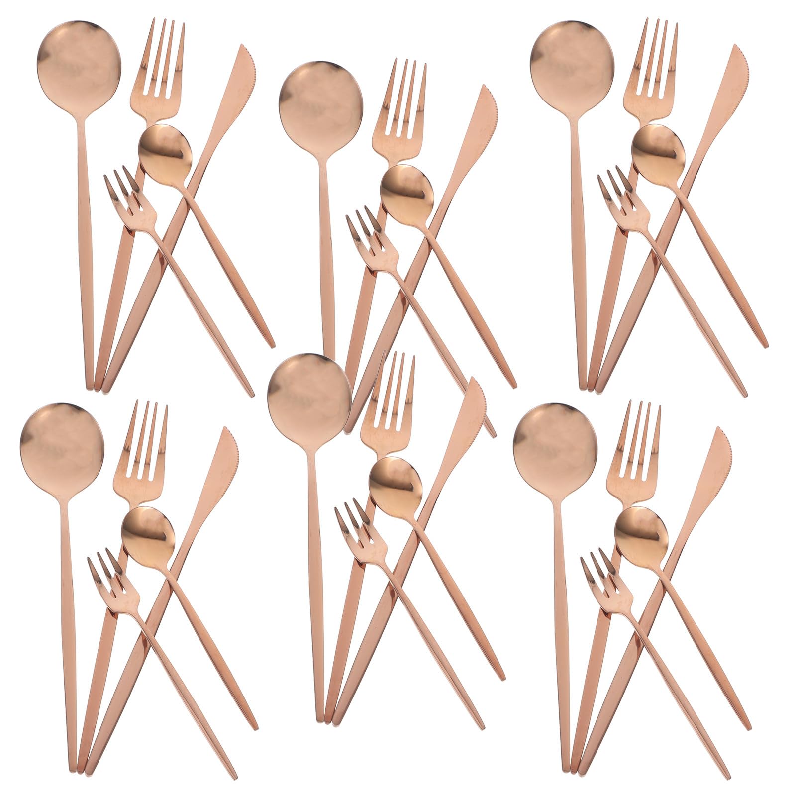 SHINEOFI Ensemble de Couverts en Acier Inoxydable 30 Pièces, Service de Table Or Rose Couteaux à Steak, Fourchettes et Cuillères, Vaisselle pour Repas Occidentaux et Fêtes, Ustensiles