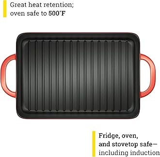 Lodge Manufacturing Company Lodge Enamel Cast Iron Grill Pan, 12.5” x 8” (Red), EB12GP42