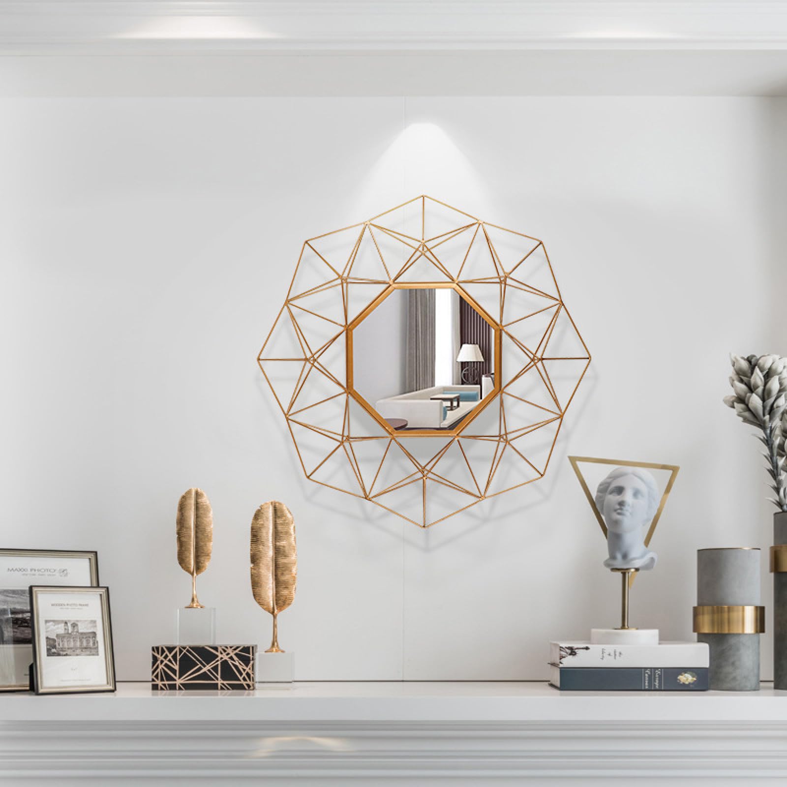 Miroirs muraux d'art brossé en or pour illuminer la chambre et le salon