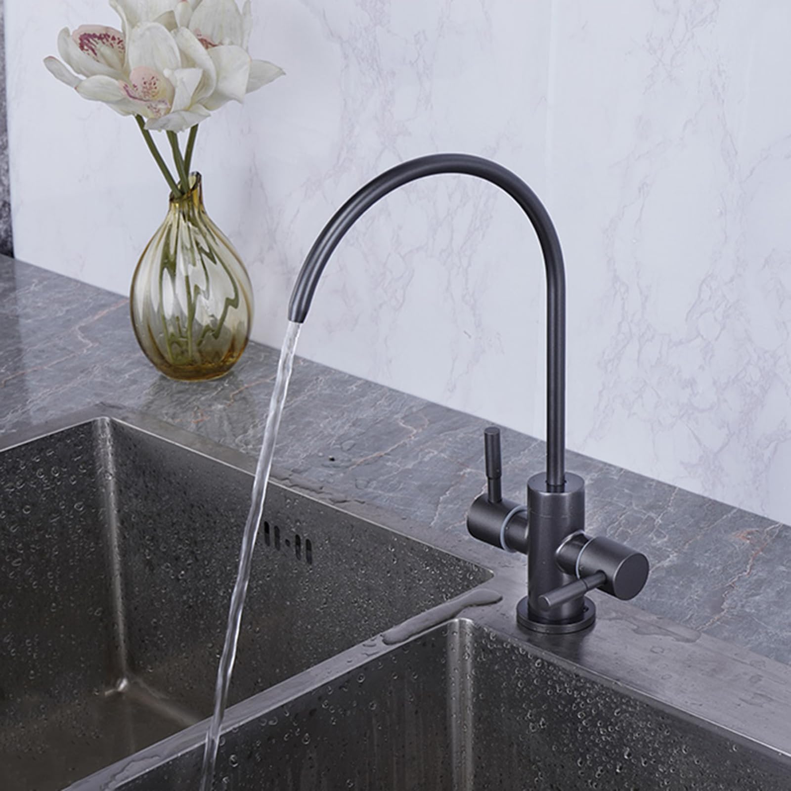 Filtre à eau froide pour robinet de cuisine blanc à double levier et cartouche intégrée durable