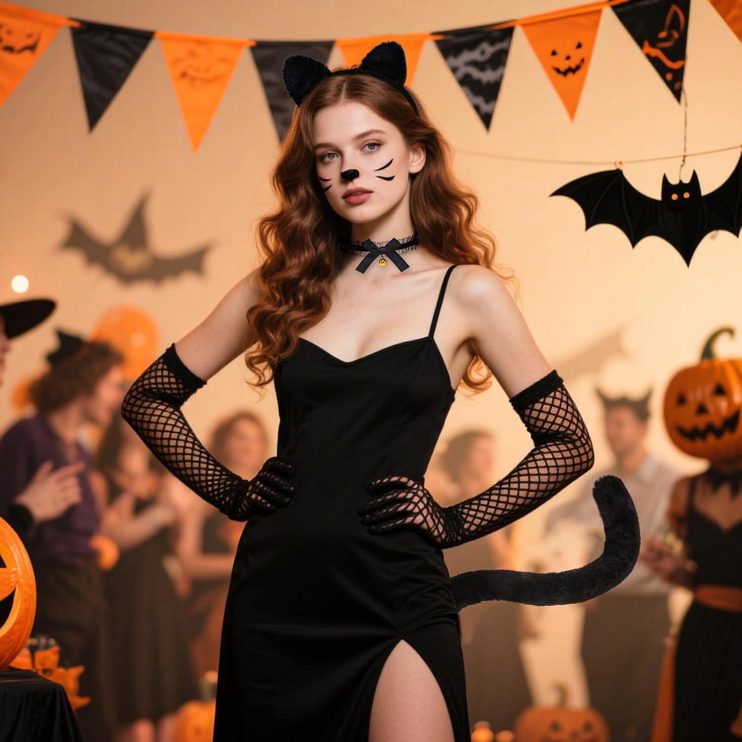 FloraSea Black Cat Ears and Tail, Cat Costume Women