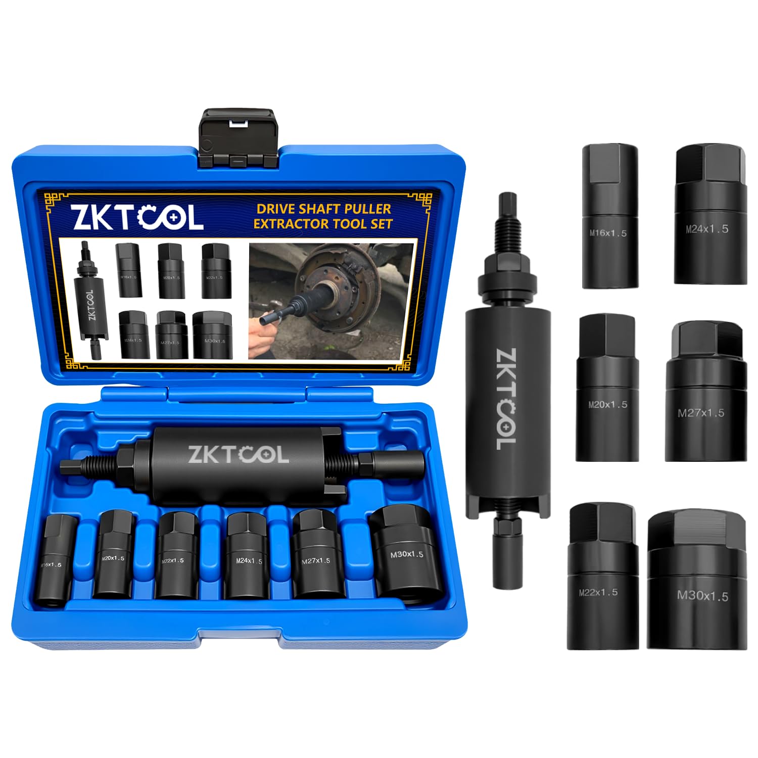 ZKTOOL 7-teiliges Werkzeug zum Entfernen der Antriebswelle, Kompatibel mit BMW, VW und den Meisten Anderen Modellen, mit 6 Adaptern M16, M20, M22, M24, M27, M30