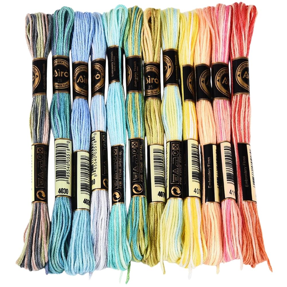 12 Skeins 105 Yards 6 Ply Variegated Cross Stitch Floss Polyester Embroidery Thread Gradient Colorful Friendship Bracelet String Yarn Bulk for Sewing Making Jewelry Needlecraft Knitting DIY