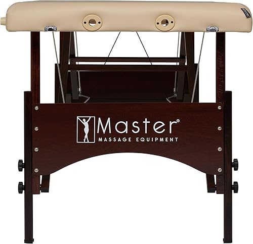 Miniatura 5 de Master Massage Mesa de masaje portátil Argo de 28 pulgadas en crema con patas de nogal, cama de spa para ejercicio y masaje de mesa, cama de belleza