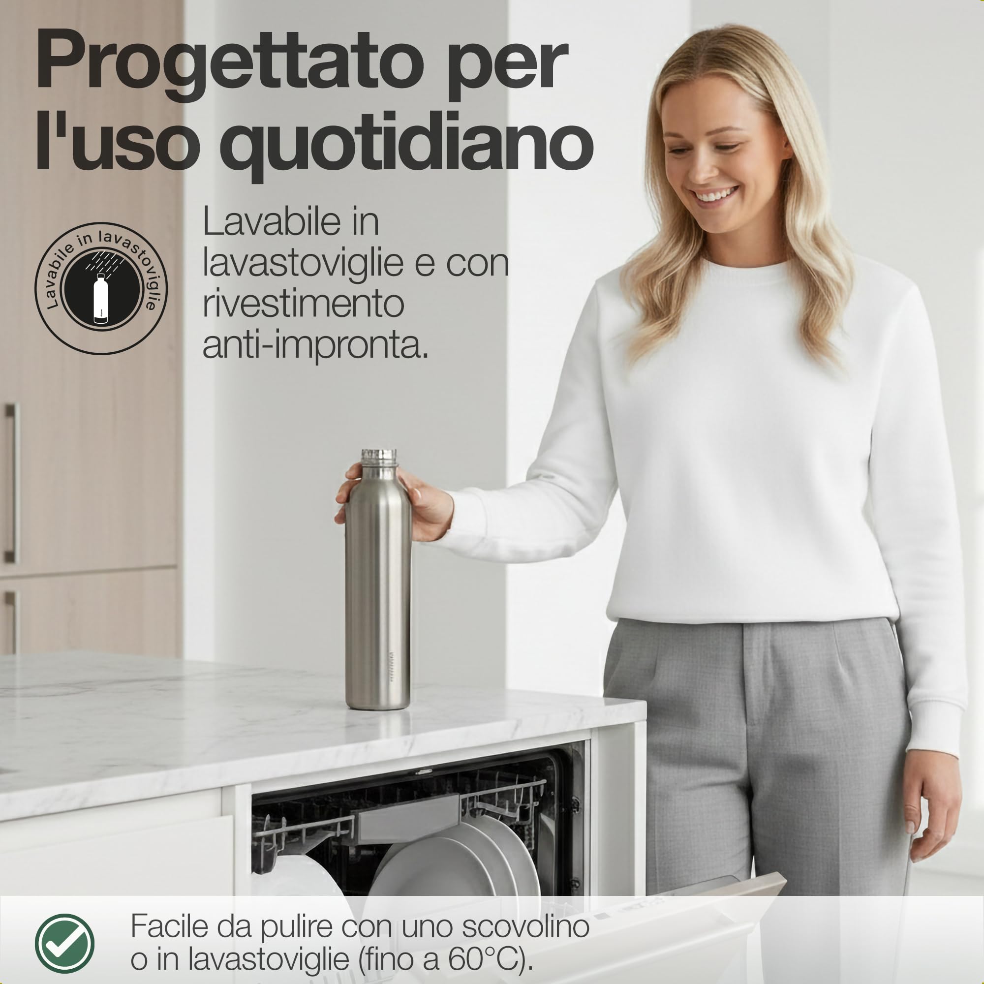 Bottiglia Inox 1L | Compatibile con Aarke Carbonator 3, SodaStream Duo & Bottiglie Plastica | Non per Crystal & Jet | Senza scadenza | Senza plastica