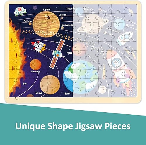 Miniatura 9 de Rompecabezas de 48 piezas para niños de 4 a 8 años, rompecabezas de madera del sistema solar para niños de 4 años, cada pieza es única, rompecabezas