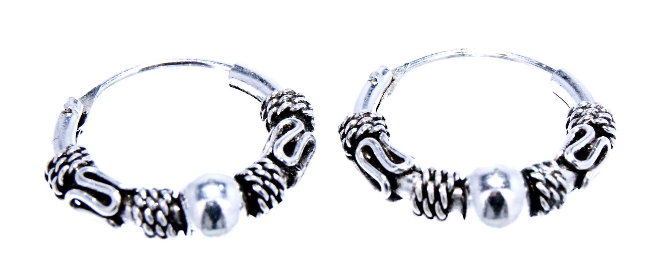Bali Hoop Earrings 925 Sterling Silver 14 mm Diameter