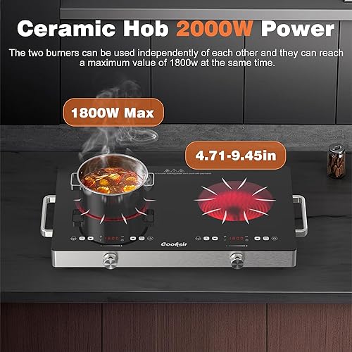 Miniatura 7 de Estufa eléctrica de 2 quemadores  Estufa eléctrica portátil de 24 pulgadas, 110 V, 2000 W, encimera de doble quemador de cerámica con panel de