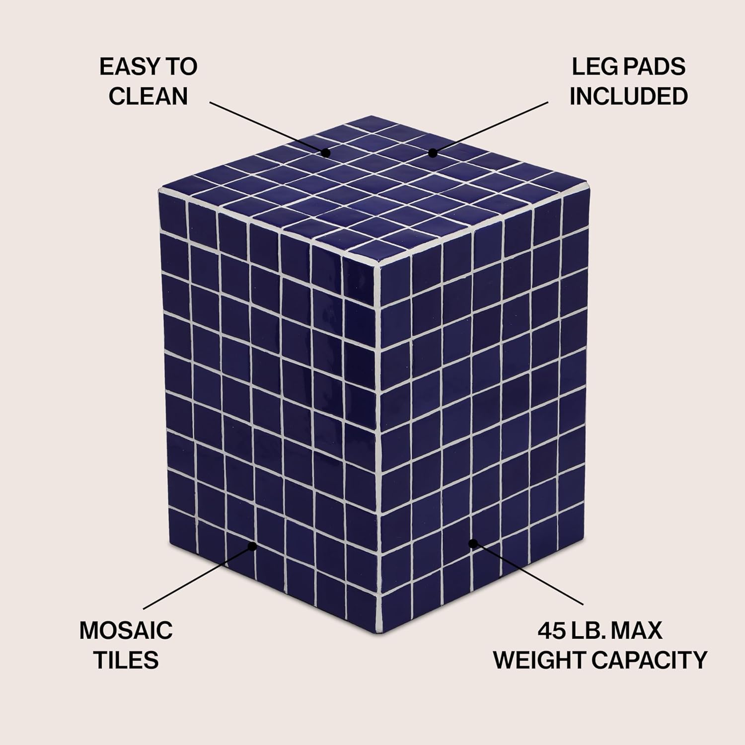 JONATHAN Y END2000D Callista 18" Modern Bohemian Ceramic Tiled Rectangle End Table, Side Table, Accent Table for Living Room, Bedroom, Navy/White