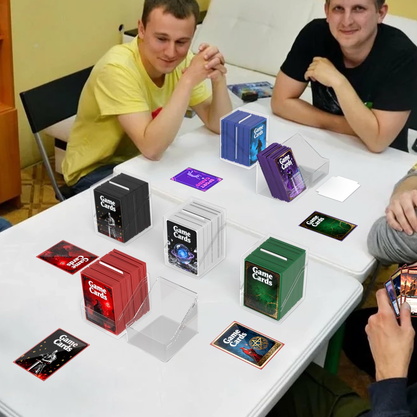 6 scatole per carta di credito, trasparenti Commander con 600 scomparti e separatore, formato standard, perfetta per MTG, carte da collezione e sportive (6 colori)