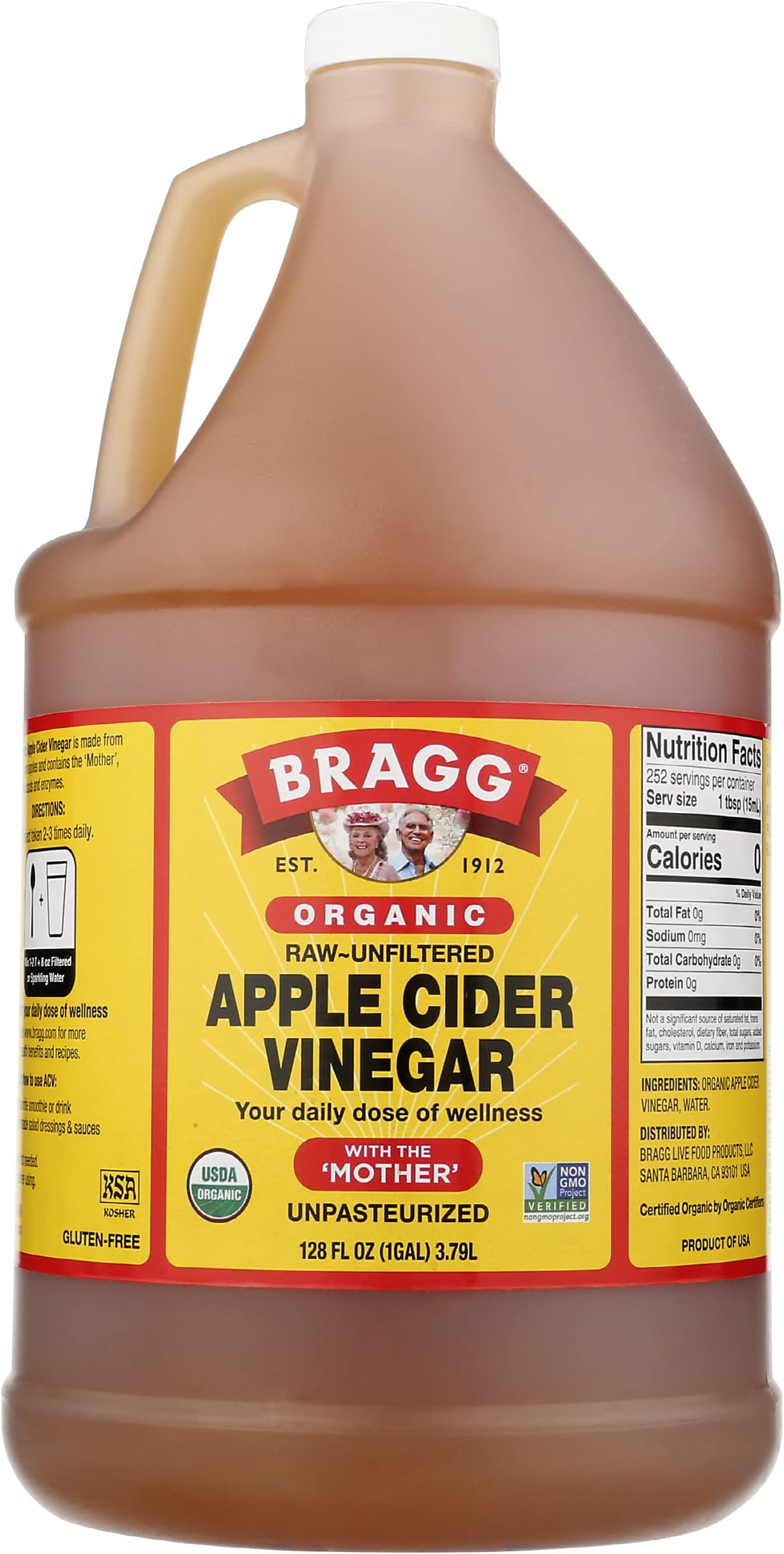 Bragg Organic Apple Cider Vinegar, Raw, Unfiltered, With The Mother, 128 oz (4 Pack)